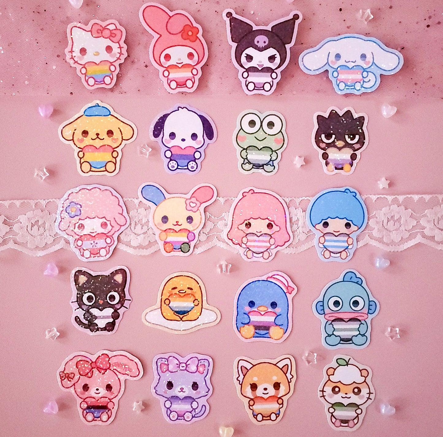 Kawaii pride friends holographic stickers