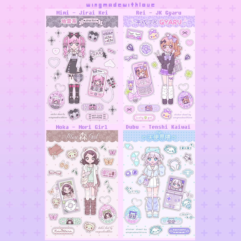 OC Sticker Sheets ♡ J-Fashion (Mimi, Rei, Moka, Dubu)