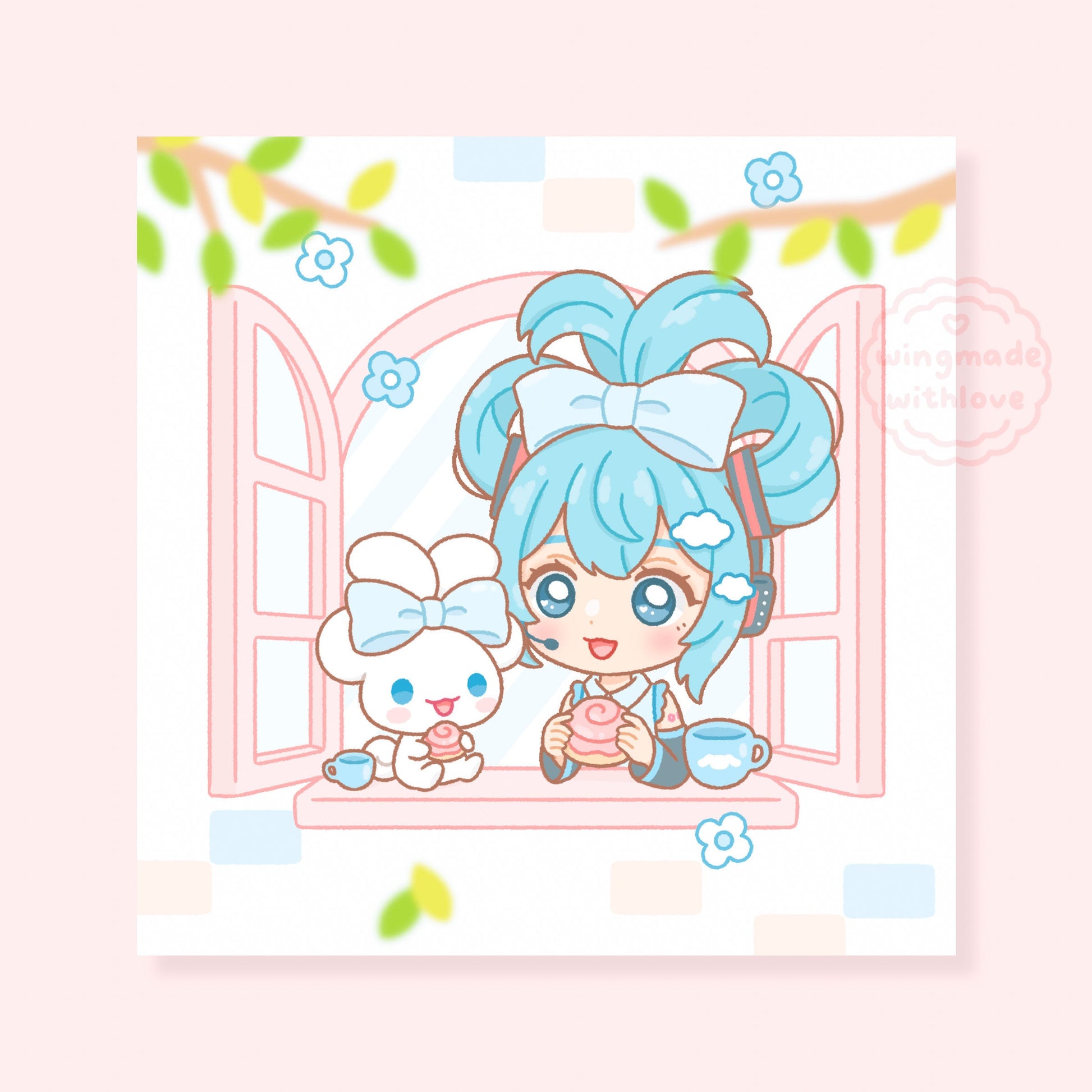 Chibi Hatsune Miku with white puppy