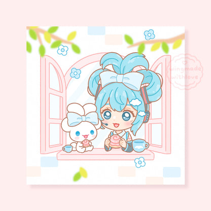 Chibi Hatsune Miku with white puppy